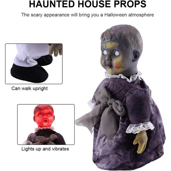 Halloween Decor 1Pcs Scary Haunted Activated Sound Walking Glowing Creepy Doll - Picture 3 of 9